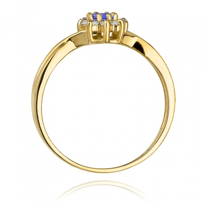 Pierścionek ze złota z Tanzanitem 0,15ct i Diamentami próby 585. W-0072TAN